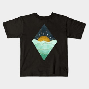 Diamond Green and Gold Sunset (dark background) Kids T-Shirt